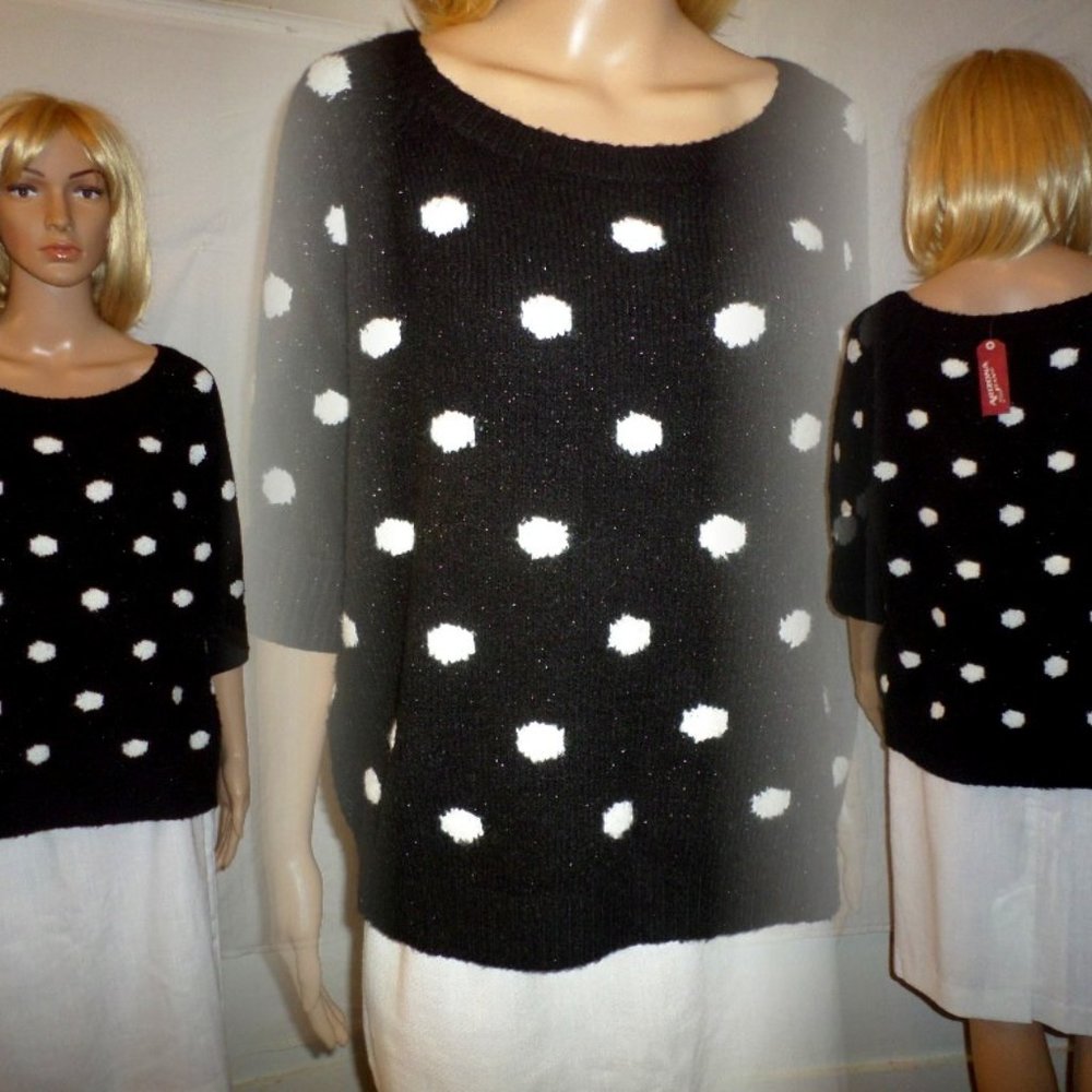 Black/White Polka Dot Blouse Sweater Junior P 2x